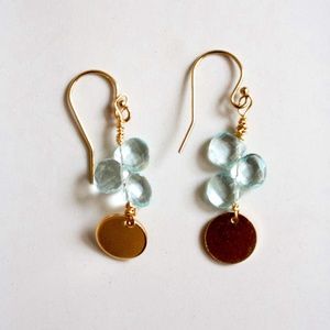 Gold Fill Circular Pendant Aquamarine Trifecta Earrings